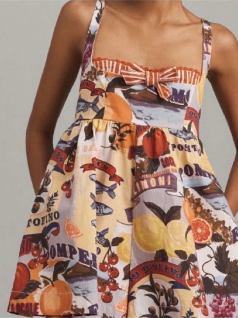 Viral Romper Italian Print Sundress with Bow